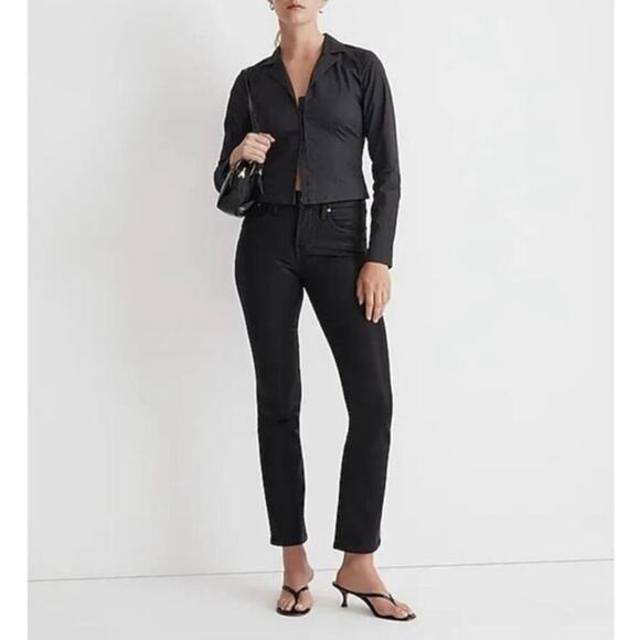 NWT Madewell Kick Out Jeans In True Black Wash: Coated Edition Size 33 - Picture 1 of 11